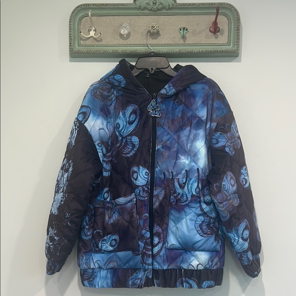 Dolls Kill corpse Bride quilted hooded Blue Butterfly Jacket small women’s